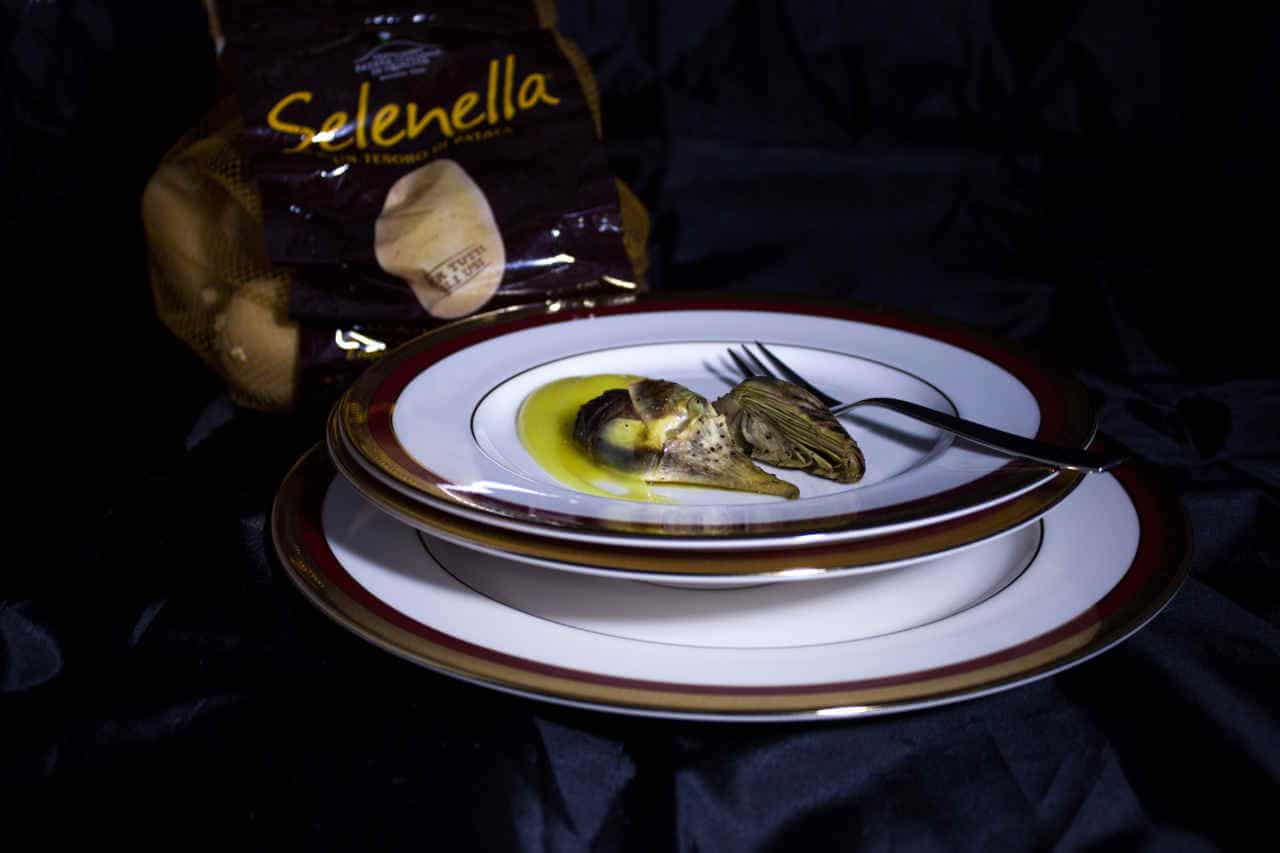 Ricette Selenella Carciofi alla citronette di senape su crema di patate allo zafferano