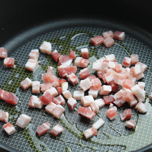 Garganelli con pancetta dolce, crema di patate e rucola - Ricette Selenella